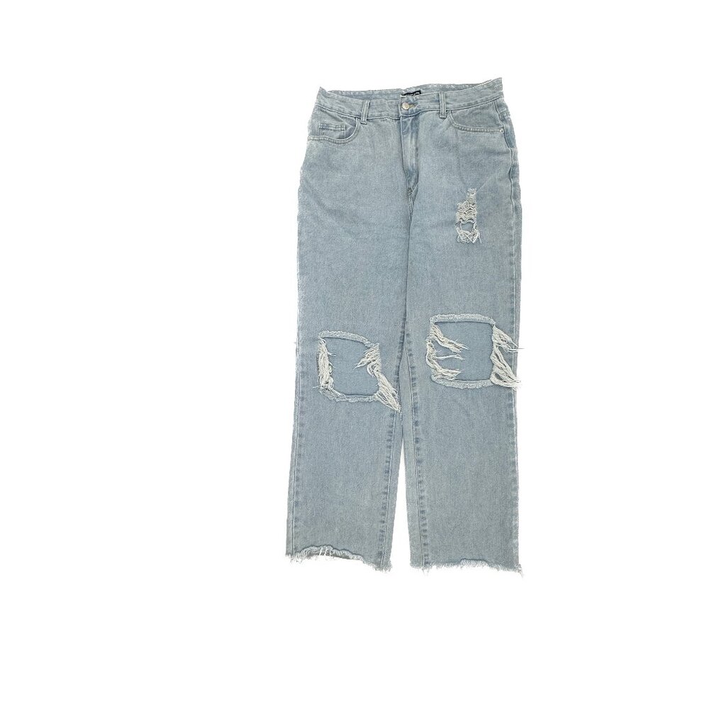 PrettieLittieThinkgs Distressed Raw Hem Baggy Light Wash Denim‎ Jeans